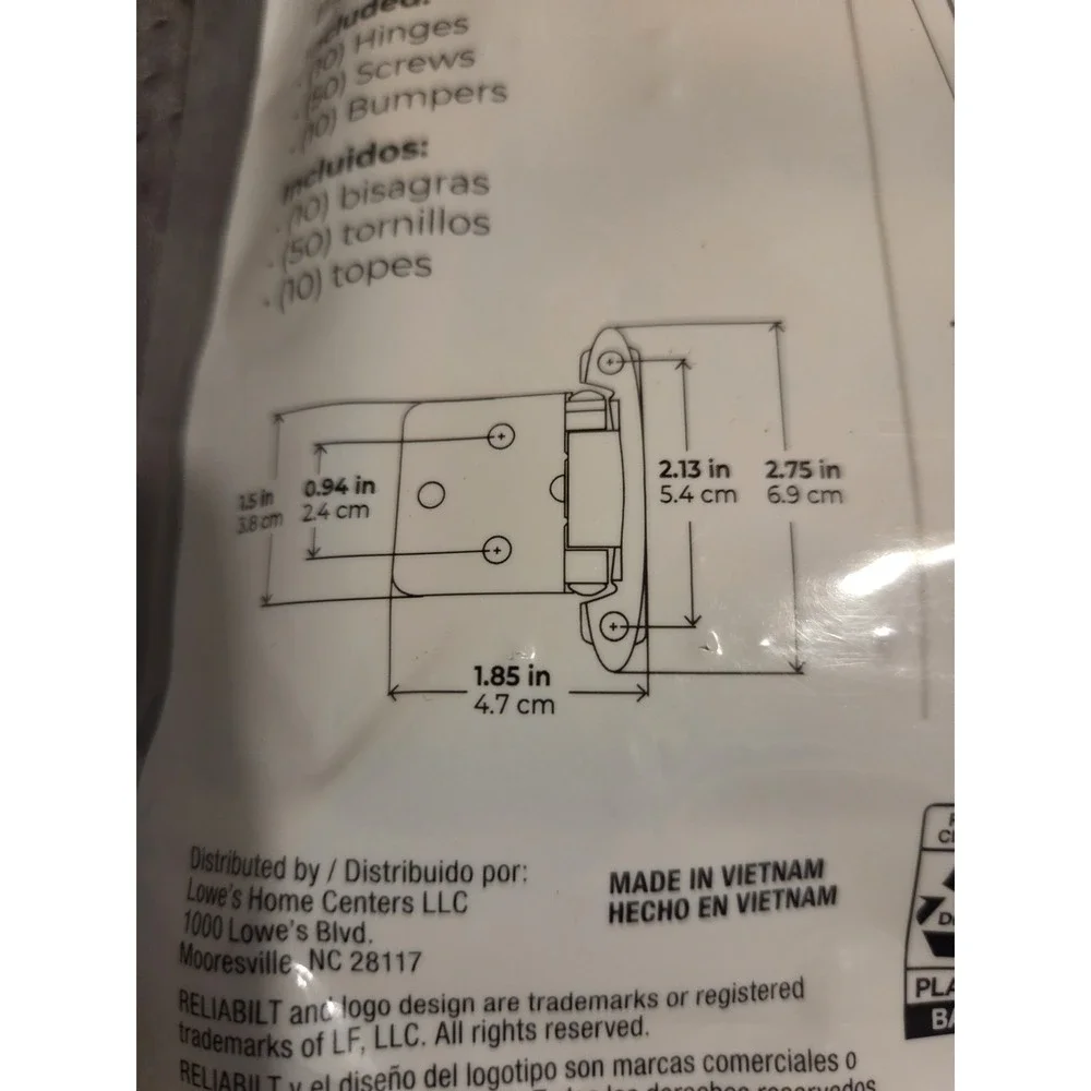 10 Pack Style Selections Flush Self-Closing Cabinet Hinges Satin Nickel